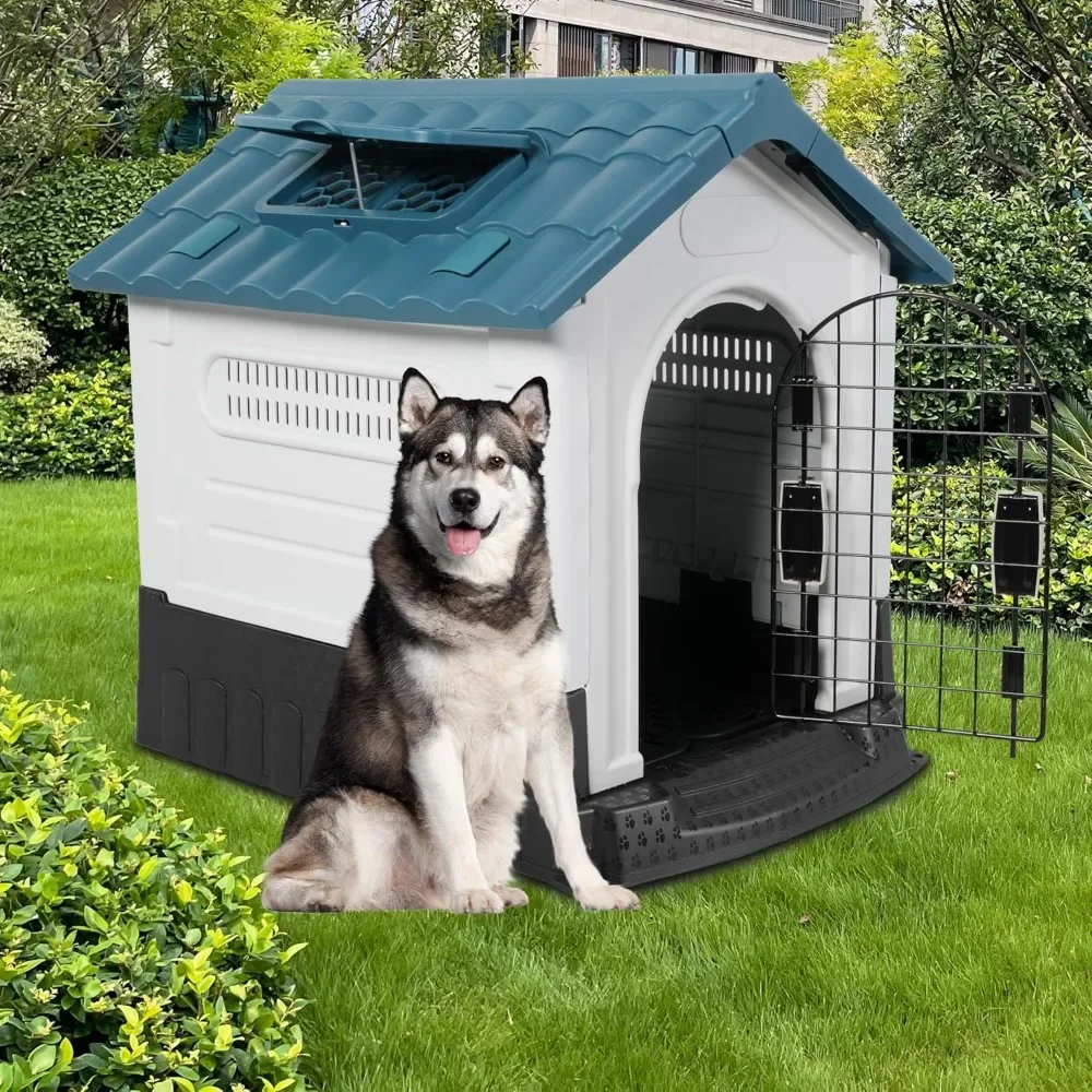 Outdoor Blue Sloped Roof Dog House for Small To Medium Dogs, 46.4