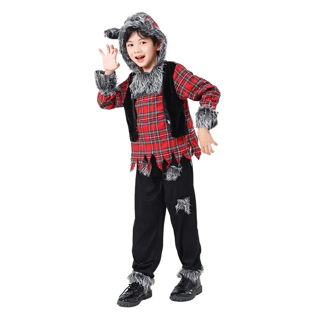 Halloween Werewolf Costumes Girls and Boys Wolf Uniform Suit Role Playing Party Clothing Performance Dress Up Top & Pant