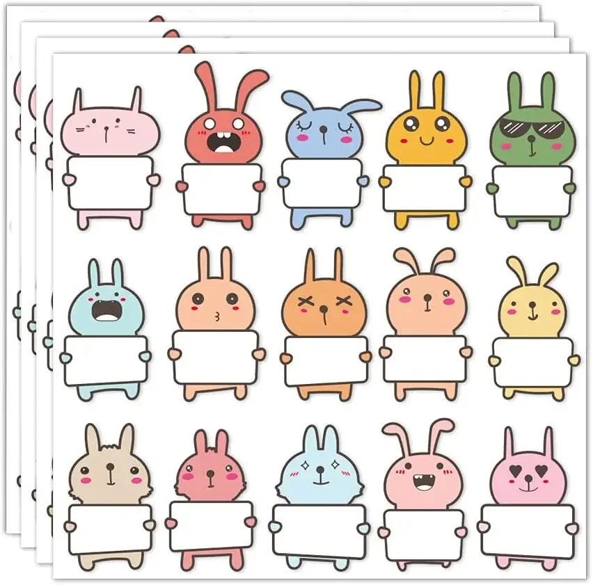 

60 Cute Rabbit Name Tags for Kids - Waterproof Labels for School, Camp, Bottles, Lunch Boxes, Laptops
