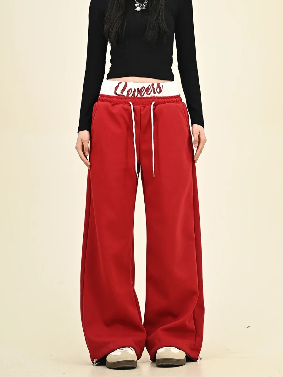 Contrasting Color Letter Casual Pants 2024 Autumn New Loose Bf American Street Retro Women