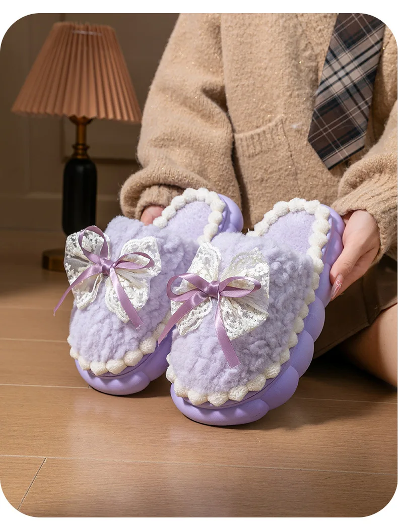 Bow 2026 Neue Baumwoll-Hausschuhe für Damen, Winter-Innenschuhe mit Weicher Sohle, Rutschfest, Warm, Plüsch, Dickbesohlte Entbindungsschuhe – Detail 15