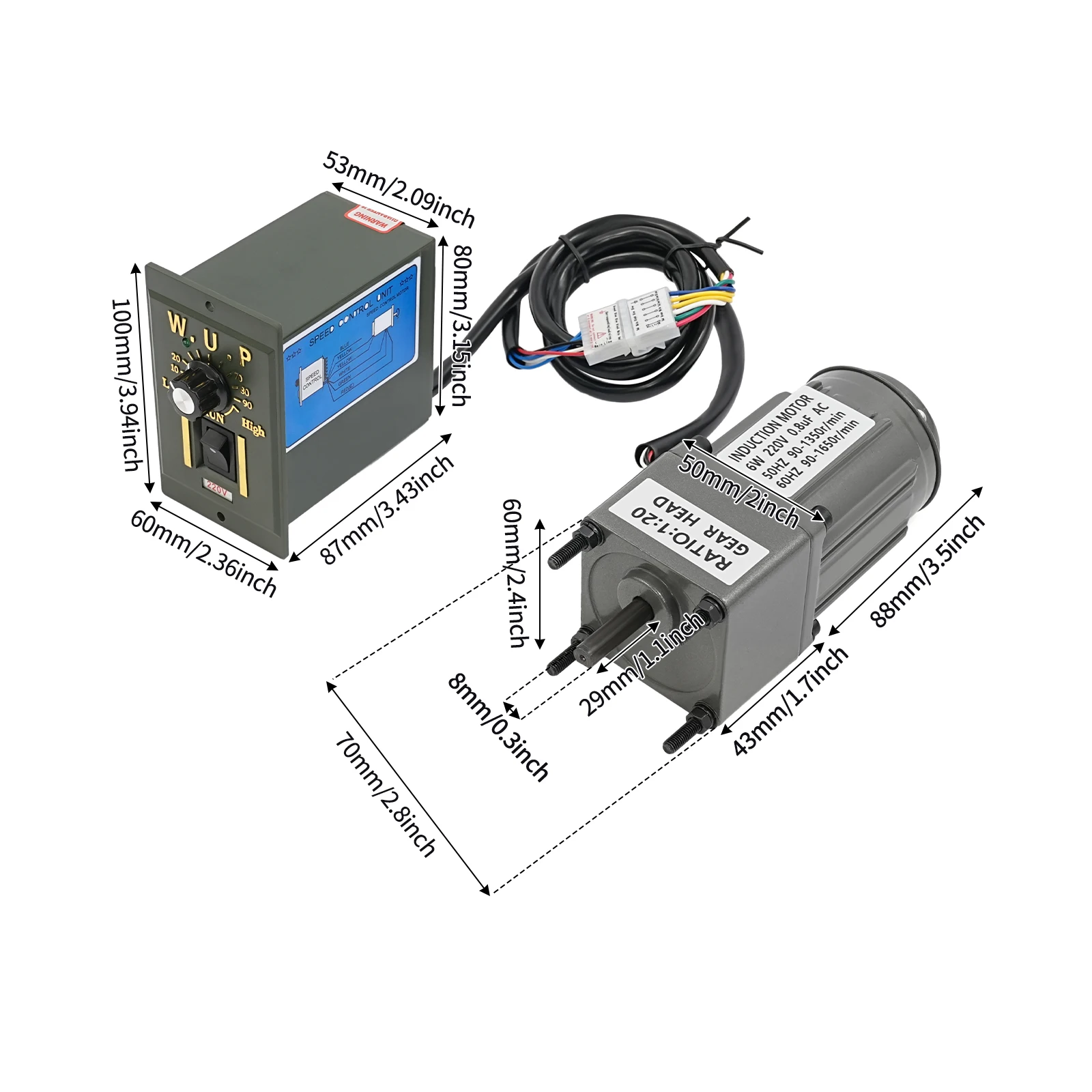 6W 20K Getriebemotor + Drehzahlregler 220V Einstellbarer Regler Getriebemotor 0-1400 U/min Motordrehzahlregler für die Industrie – Detail 2