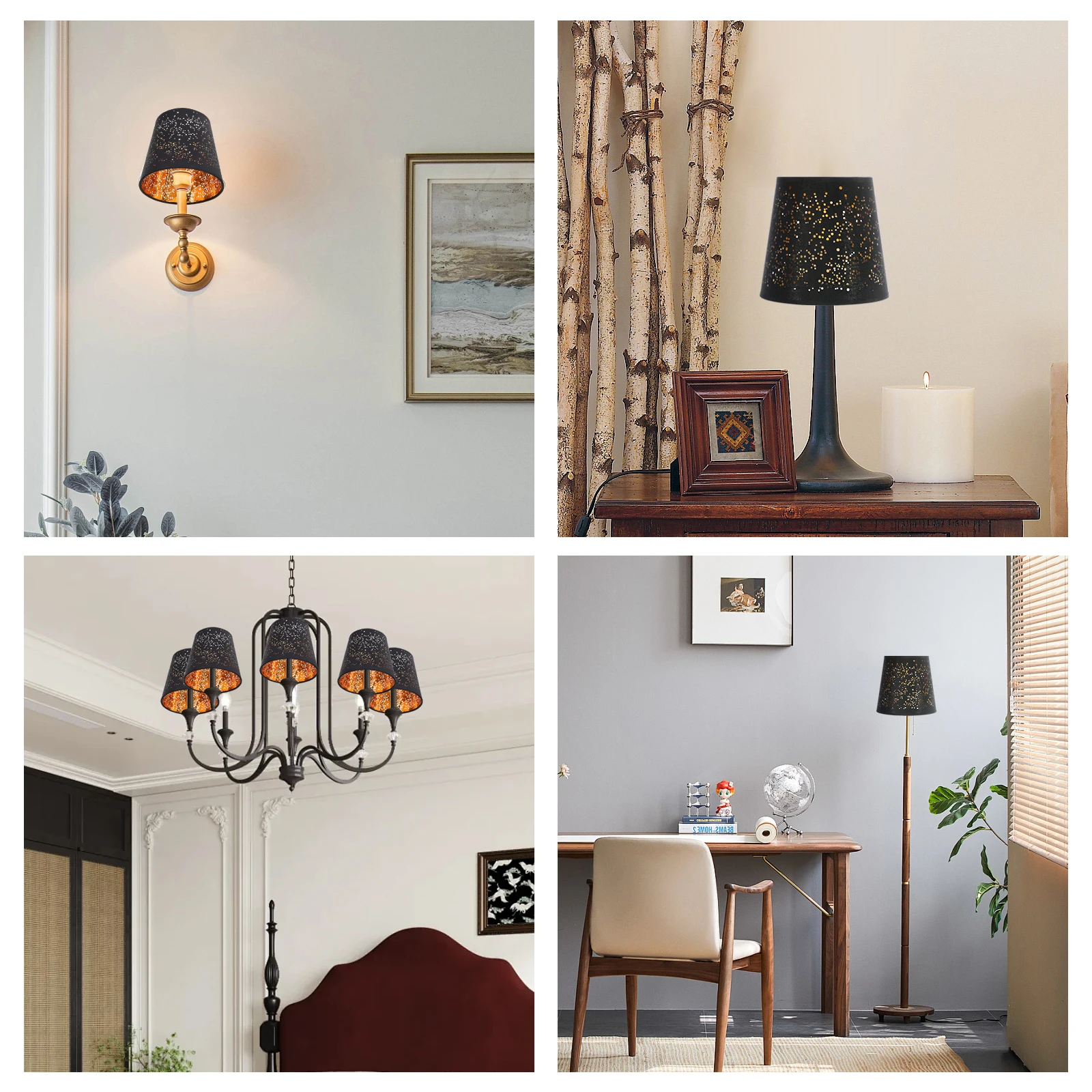 

Cloth Shade Black Gold Clip On Lampshade Cover for Wall Floor Ceiling Lamp Light Bulb Hole Dust Proof Decorative Lighting Mood