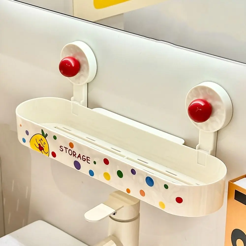 Plastic Suction Cup Storage Rack Punch Free Cartoon Cosmetic Storage Box Waterproof Large Capacity Makeup Organizer for Home