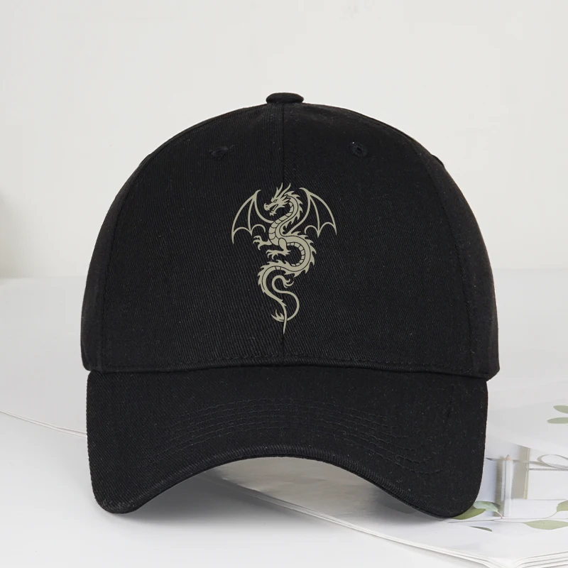 Gorra de béisbol de tela suave con estampado de dragón alado de la marca MLFO, suave, cómoda, ligera, transpirable, ajustable, fresca, misteriosa, Re