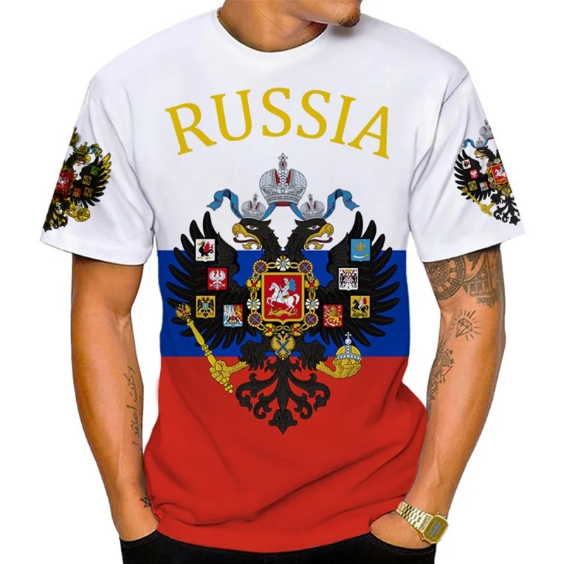Russian Flag Pattern T-shirt with National Emblem 3D Print Street Fashion Trend Breathable Top-quality Men's Children's T-shirt