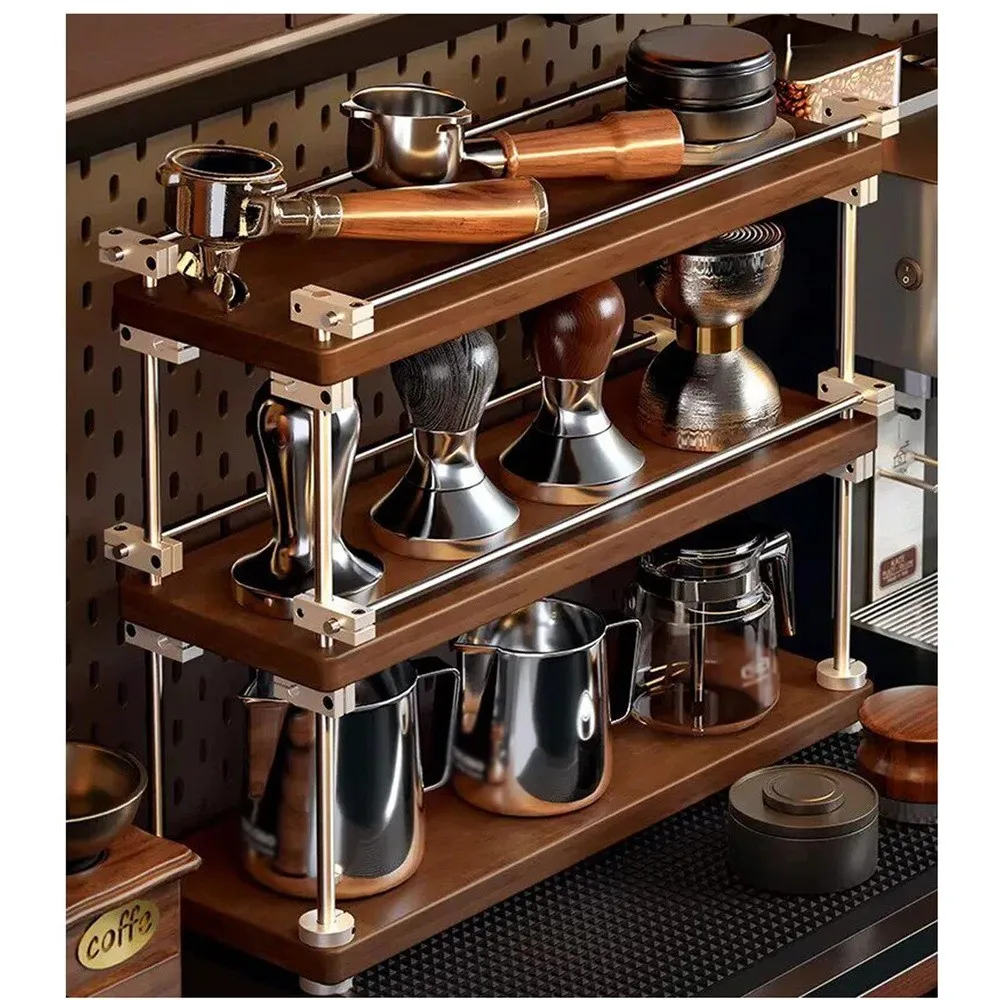 Wood Coffee Mug Holder Countertop Mug Display Rack 3 Tier Shelf brown