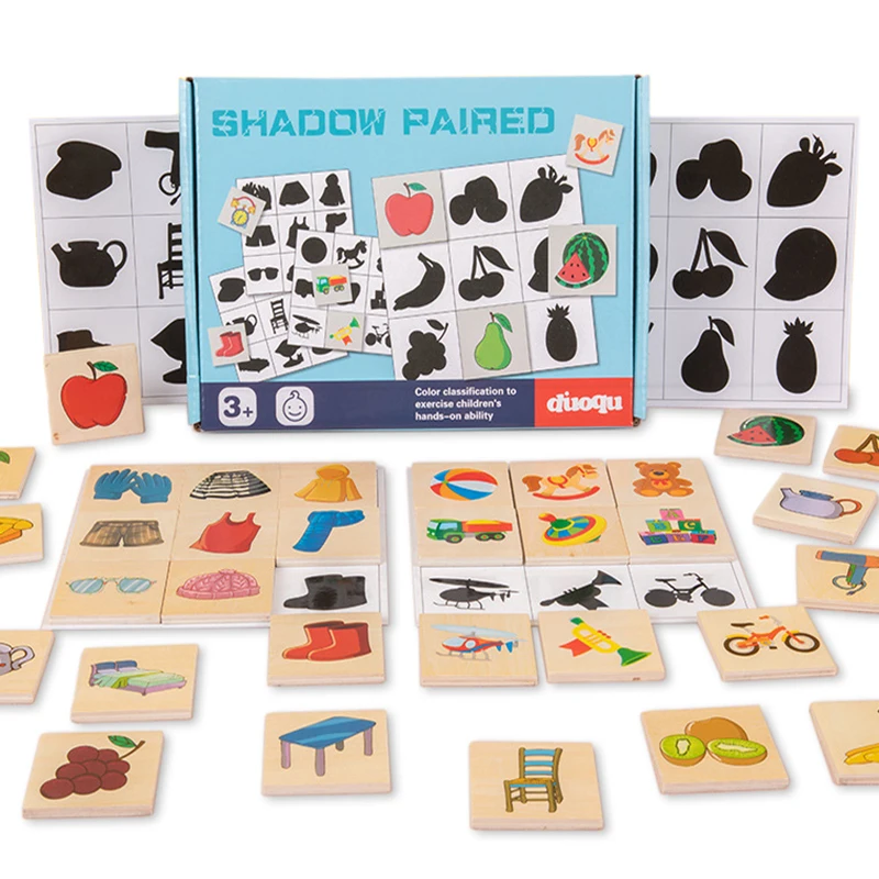 Early Educational Montessori Shadow Matching wooden Puzzle Children Fruit Clothes Cognition Toys