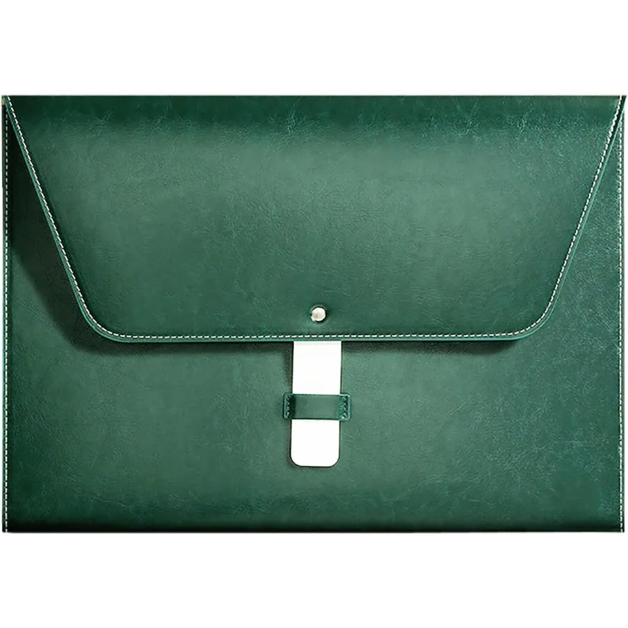 

PU Leather A4 File Folder Large Document Holder Waterproof Envelope Folder Case with Handmade Closure Green