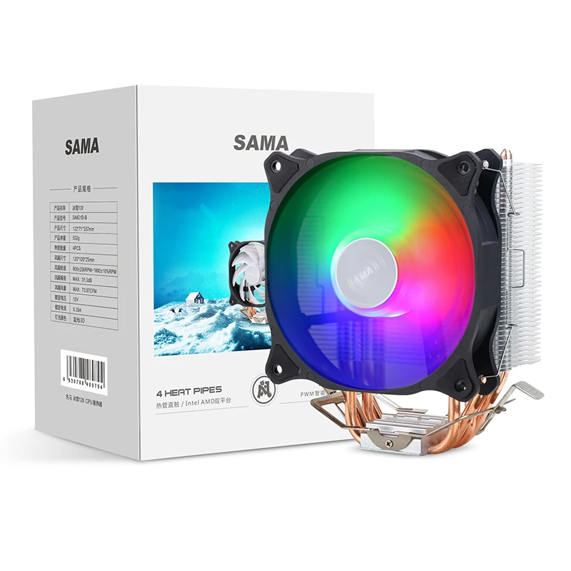 SAMA 125W TDP 4Pin PWM 4 Heat Pipes CPU Cooler for Intel LGA 1700 2011 1200 115X X79 X99 E5 AMD AM3 AM4 Cooling Fan PC Radiator