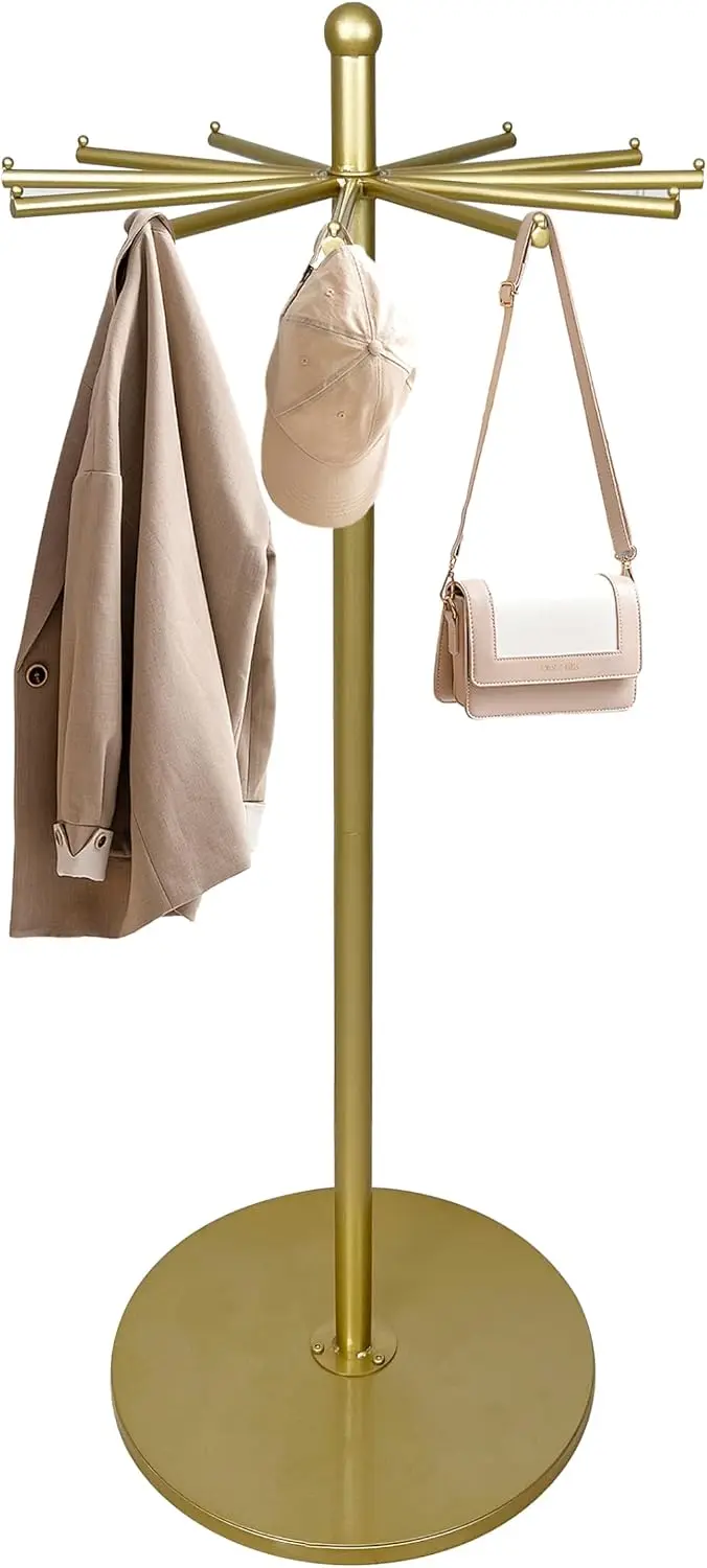 23-Inch Metal Rotating Purse & Scarf Display Rack,Gold | Rack Load 100lbs，Heavy Duty Metal Scarves Rack Stand,Freestanding Displ
