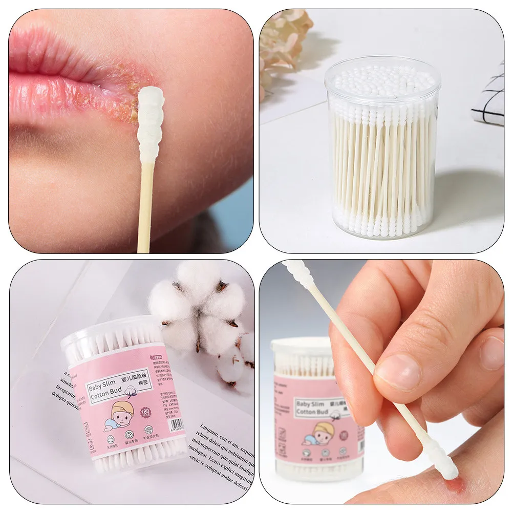 4 Boxes Two-Headed Cotton Swabs Hypoallergenic Fluorescent- -Friendly Compact Lightweight Ear Cleaning Makeup