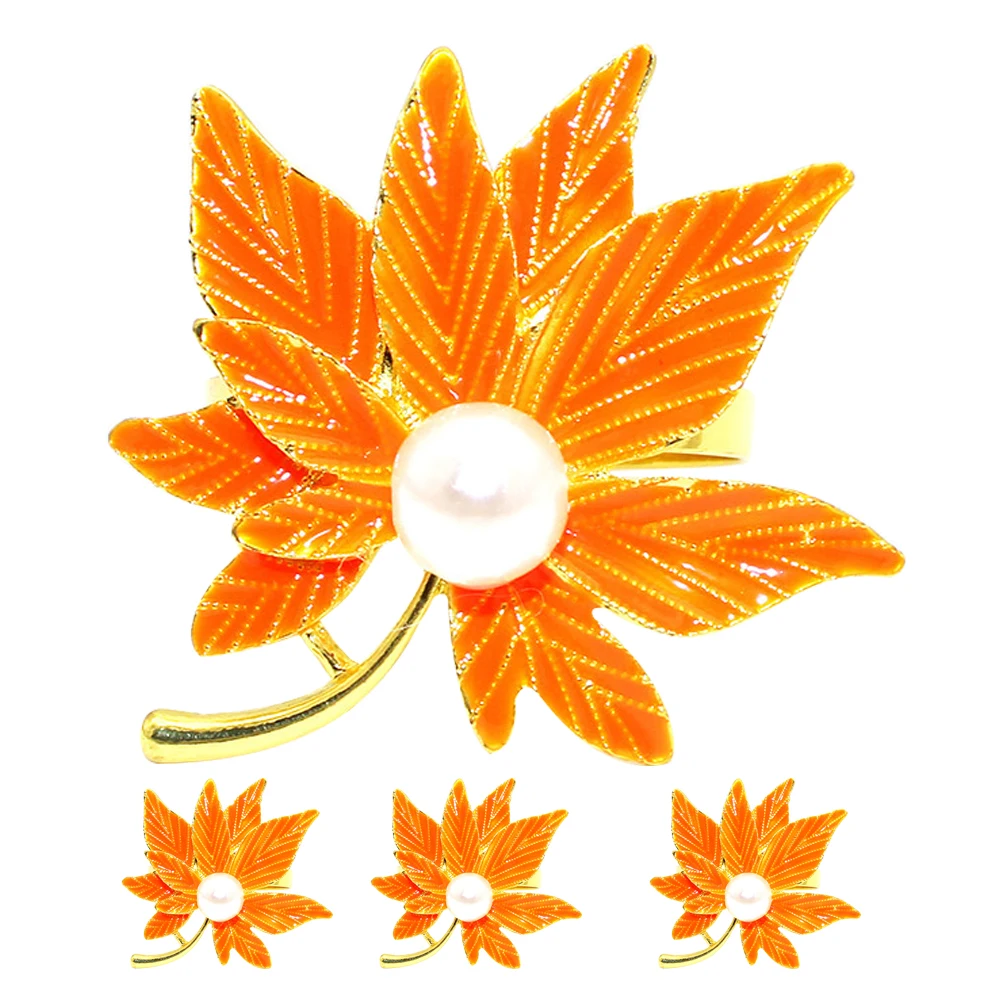 

4 Pcs Rings Metal Orange Maple Leaf Decor Party Napkin Buckle Fall Dinner Table Accessories Banquet Home Restaurant