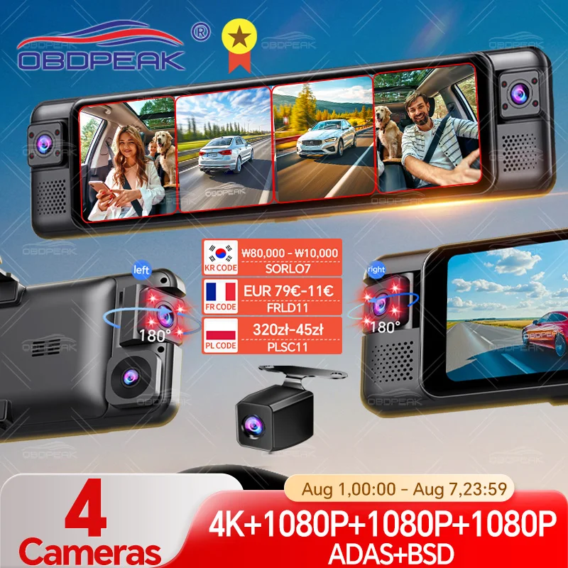 D80 4 canais 360 °   4k traço cam adas bsd espelho retrovisor câmera frontal traseira esquerda direita wifi visão noturna 24h parque monitorcar dvr