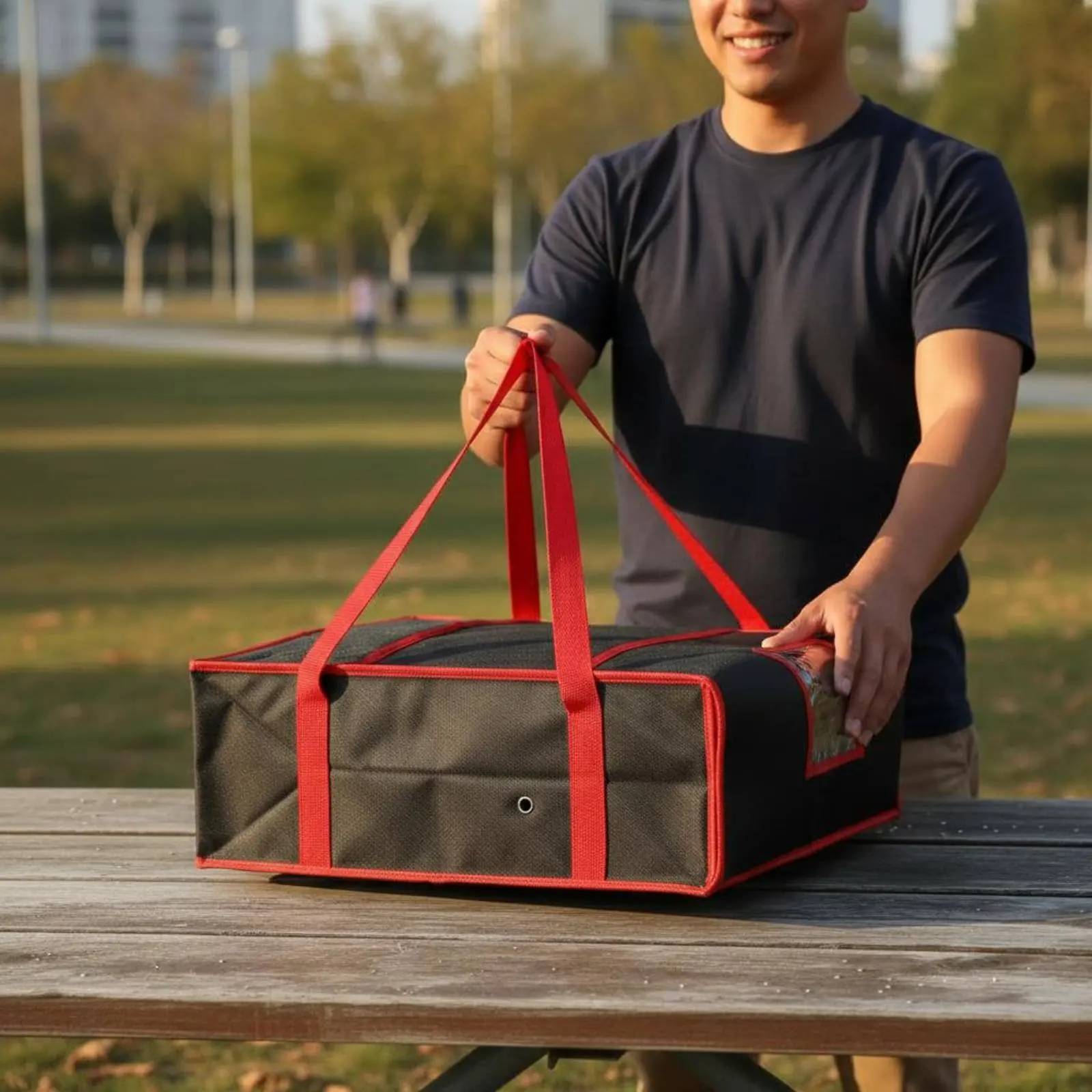 

Insulated Pizza Carrier Portable Pizza Delivery Bag Professional Food Delivery Bag Clear Order Window Large Food Transport Tote