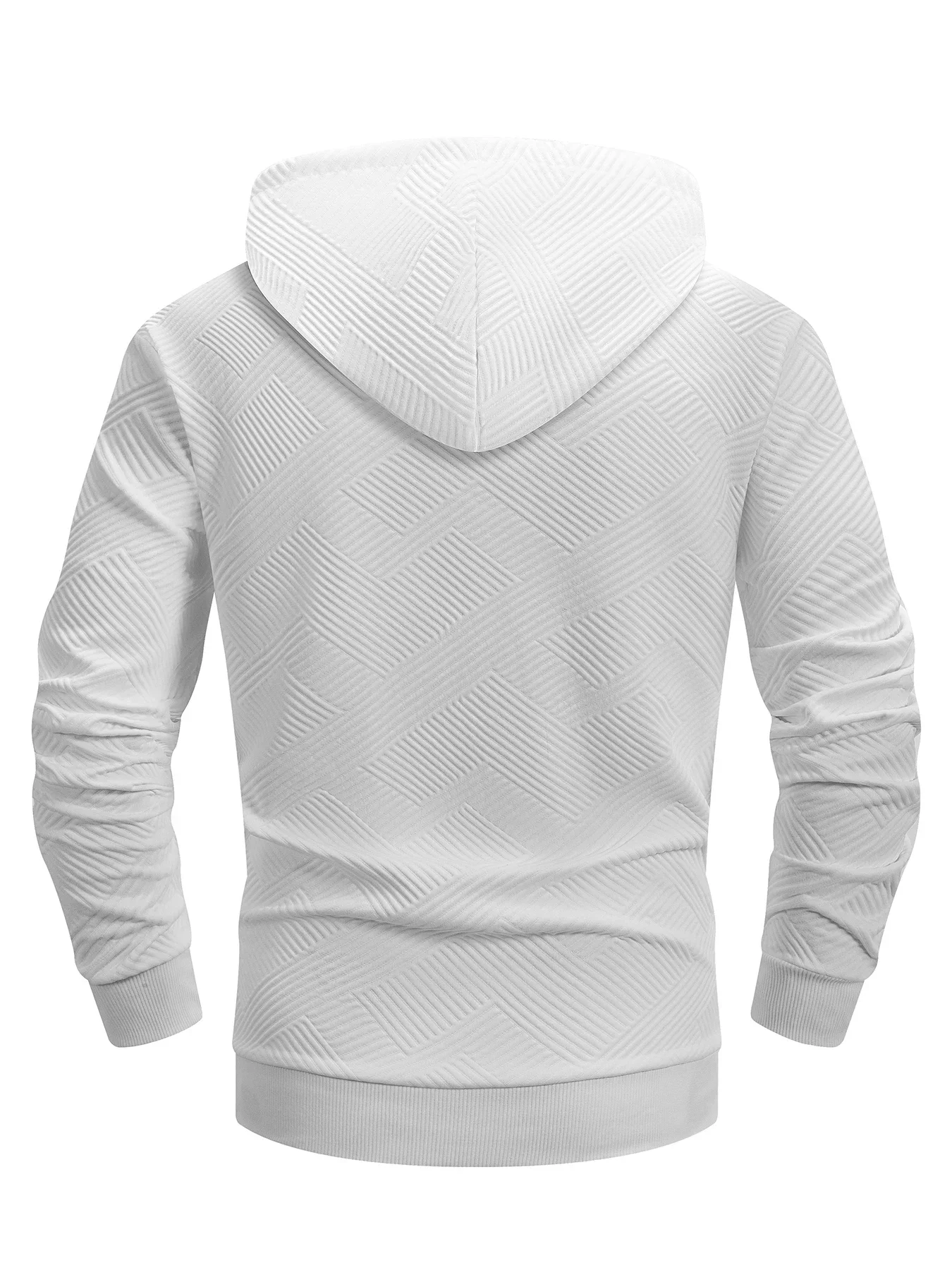 Men Quarter Zip Hoodie Geometric Embossed Texture Pullover Sweatshirt Drawstring Hood Kanga Pocket Ribbed Cuffs Casual Tops