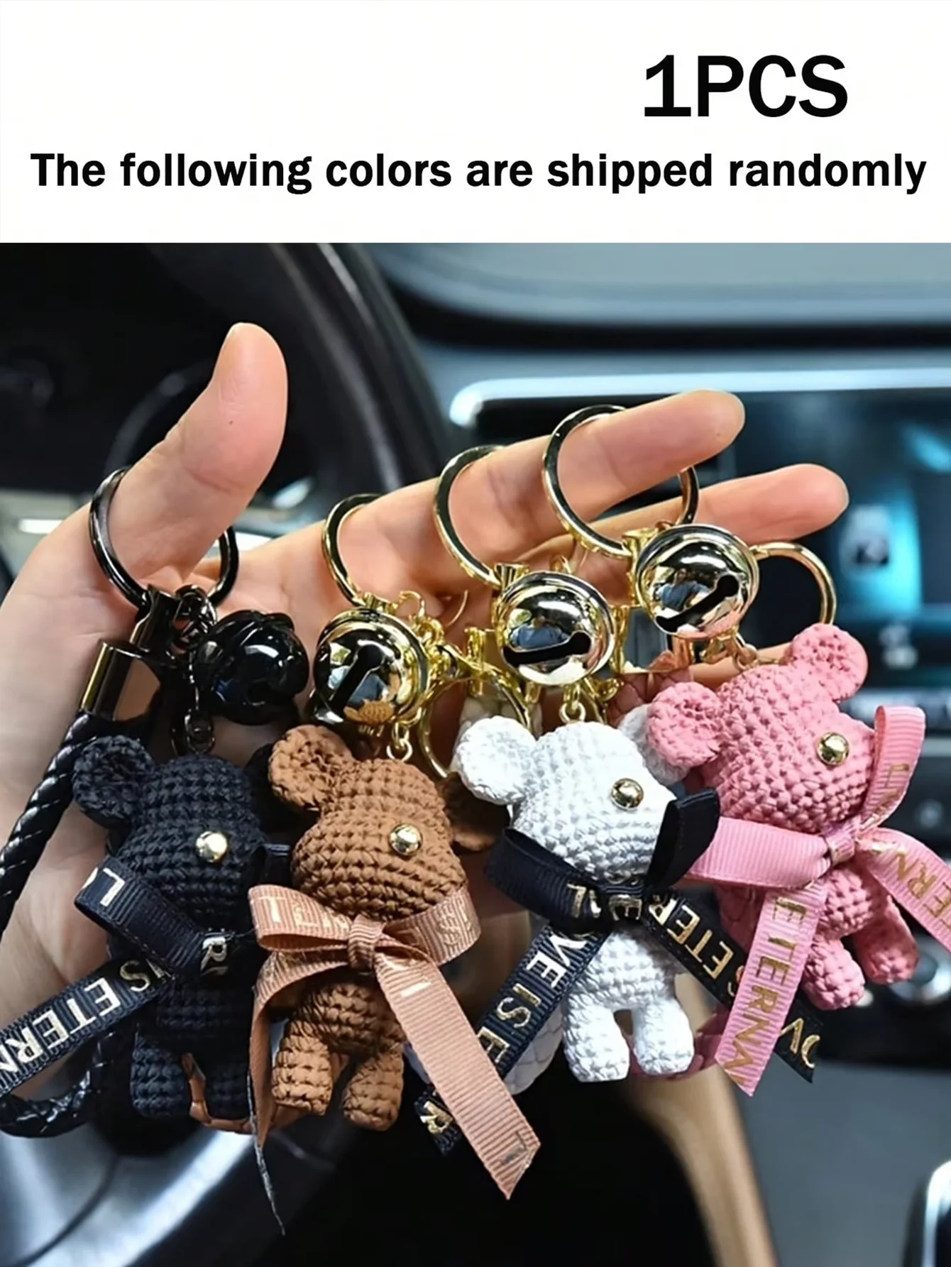 Cartoon Teddy Bear Plush Keychain with Bell 3D Figurine Bag Decoration Soft Car Keychain