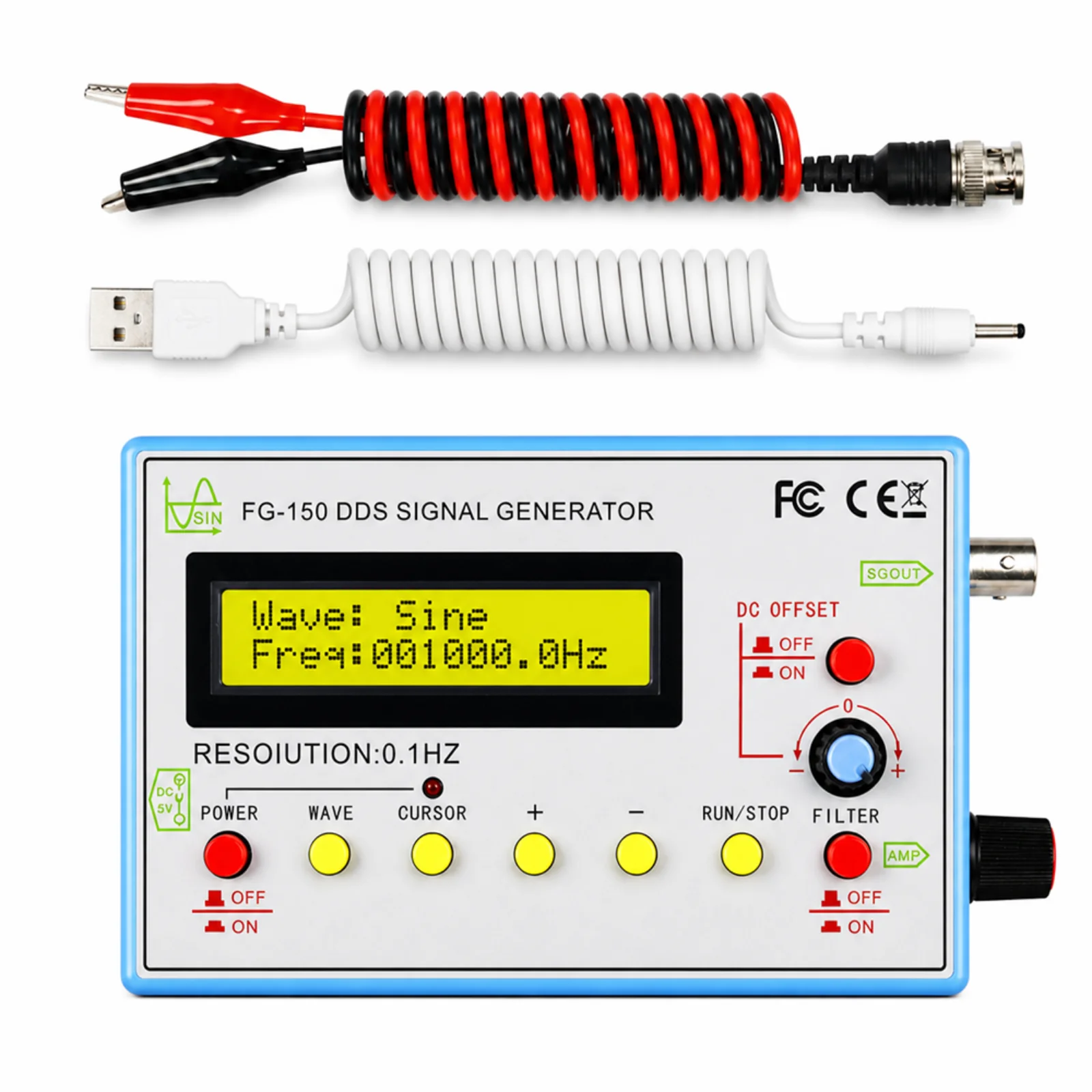 FG-150 DDS Signal Generator Portable Function Generator 15 Waveforms Dual Power 0.1Hz Resolution for Circuit Test &Calibration