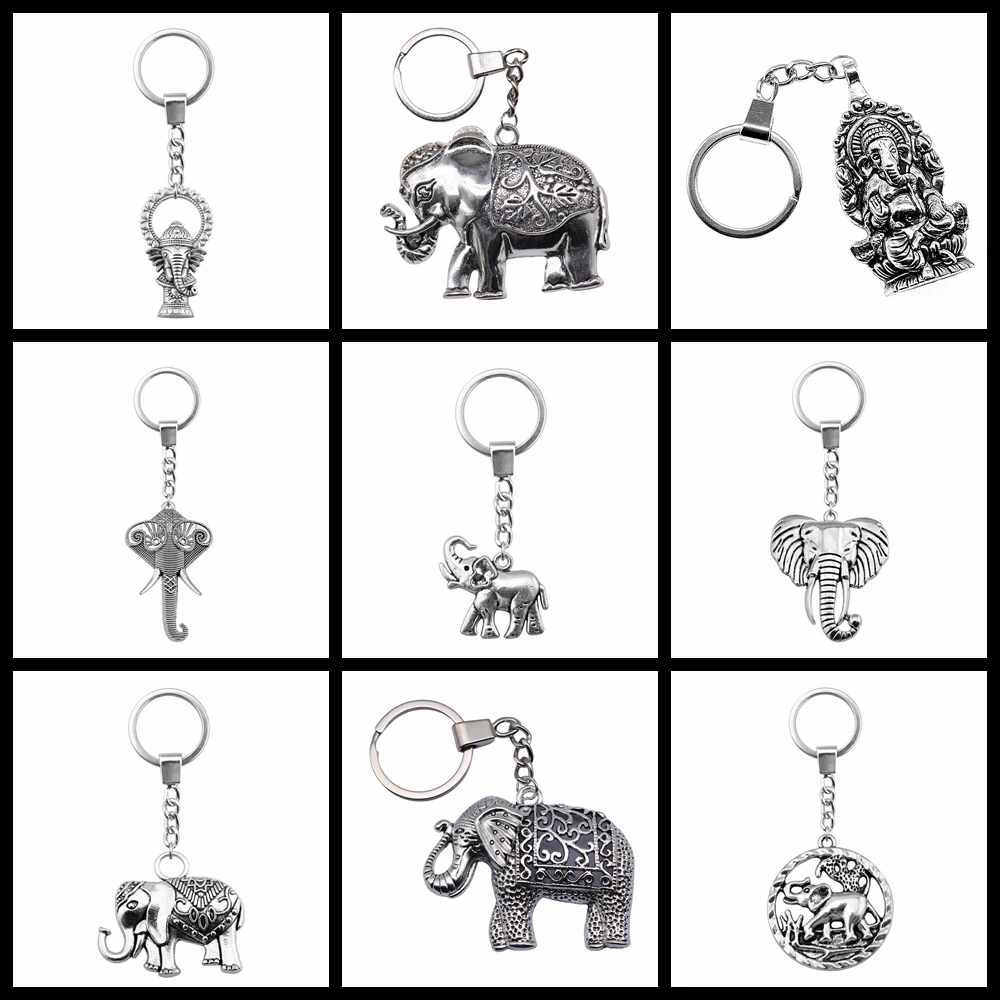 Creative Party Jewelry Accessories Gift Men Keychain Vintage Ganesha Elephant Pendant Souvenirs Gift