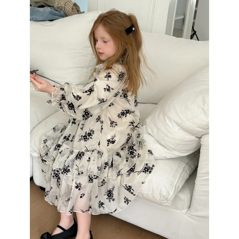 

25New Spring Girls' Floral Dress Long Sleeve Sweet Chiffon Princess Dress Children's Dress