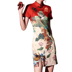 Zomer Cheongsam Jurk Tranditinale Print Jeugd Goedgekeurd Gemodificeerde Cheongsam Voor Feest Dagelijkse Kleding In De Zomer