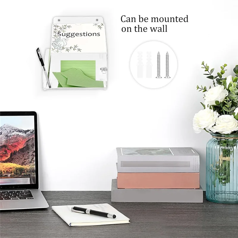 【T07A】Kotak Saran Akrilik dengan Kunci Kotak Sumbangan Akrilik Terpasang Di Dinding dengan Slot Tanda 5X7 Inci Kotak Suara Kantor