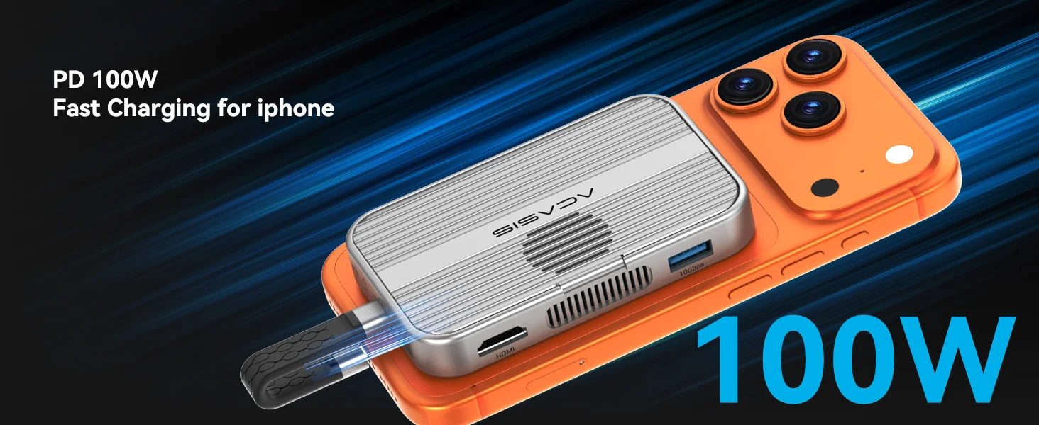 Acasis Magnetische USB-C-Dockingstation M.2 NVMe SSD-Gehäuse mit Lüfter 4K HDMI 100W PD-Unterstützung SSD 2230/42/60/80mm iPhone16 17 – Detail 7