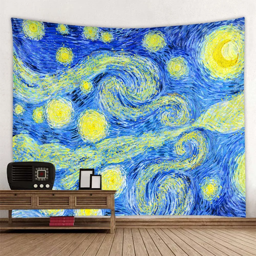 

Starry Sky Landscape Tapestry Van Gogh Oil Painting Art Decoration Wall Paintings Hippie Bohemian Home Background Cloth