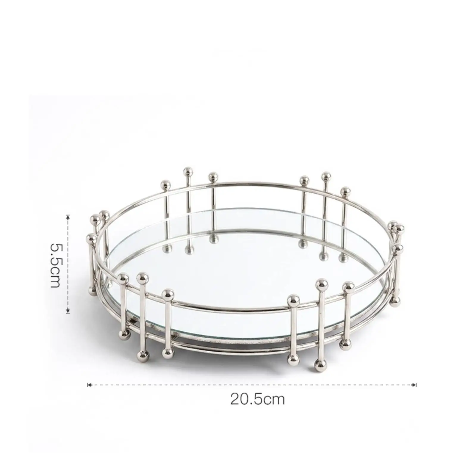 Rectangular Mirror Jewelry Tray for Perfume Accessories Vanity Organizer with Bead Detailing Polished Wrought Iron Base