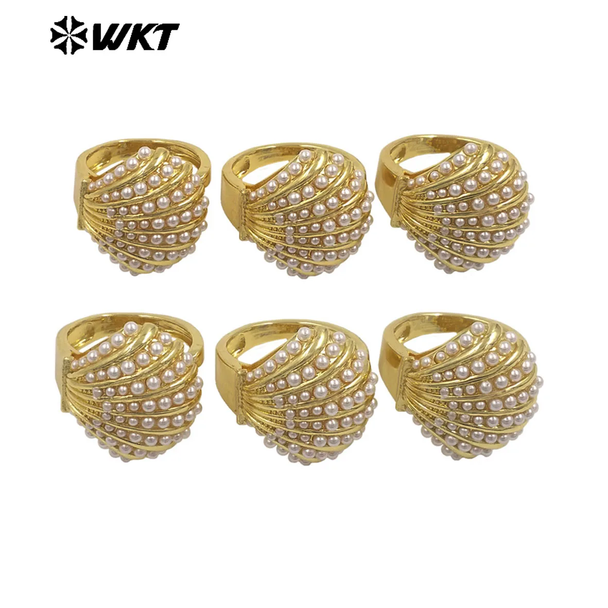 

WT-MPR163 Оптовая продажа: Изысканное позолоченное кольцо с искусственным жемчугом в форме ракушки для женщин, свадебное украшение