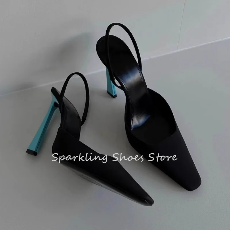 

Mixed Color Stiletto High Heel Women Summer Sandals Sexy Pointed Toe Balck Satin Shallow Slingback Pumps Ladies Dress Shoes