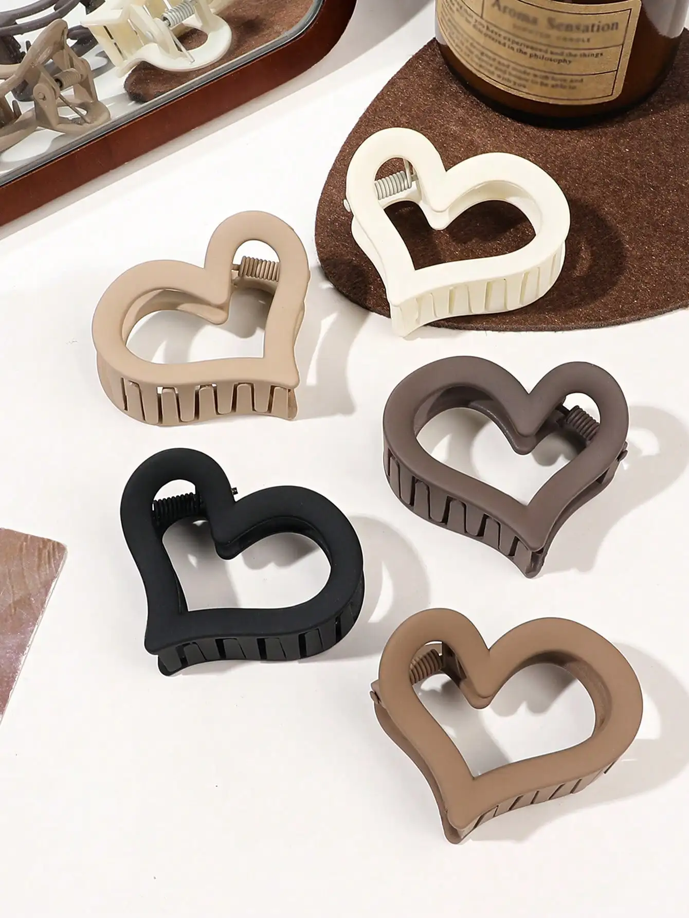 5 قطعة مشبك شعر على شكل قلب الفهد للنساء بني متوسط نونسليب مقابض شعر للشعر الرقيق السميك دبابيس شعر لطيفة إكسسوارات الشعر #3