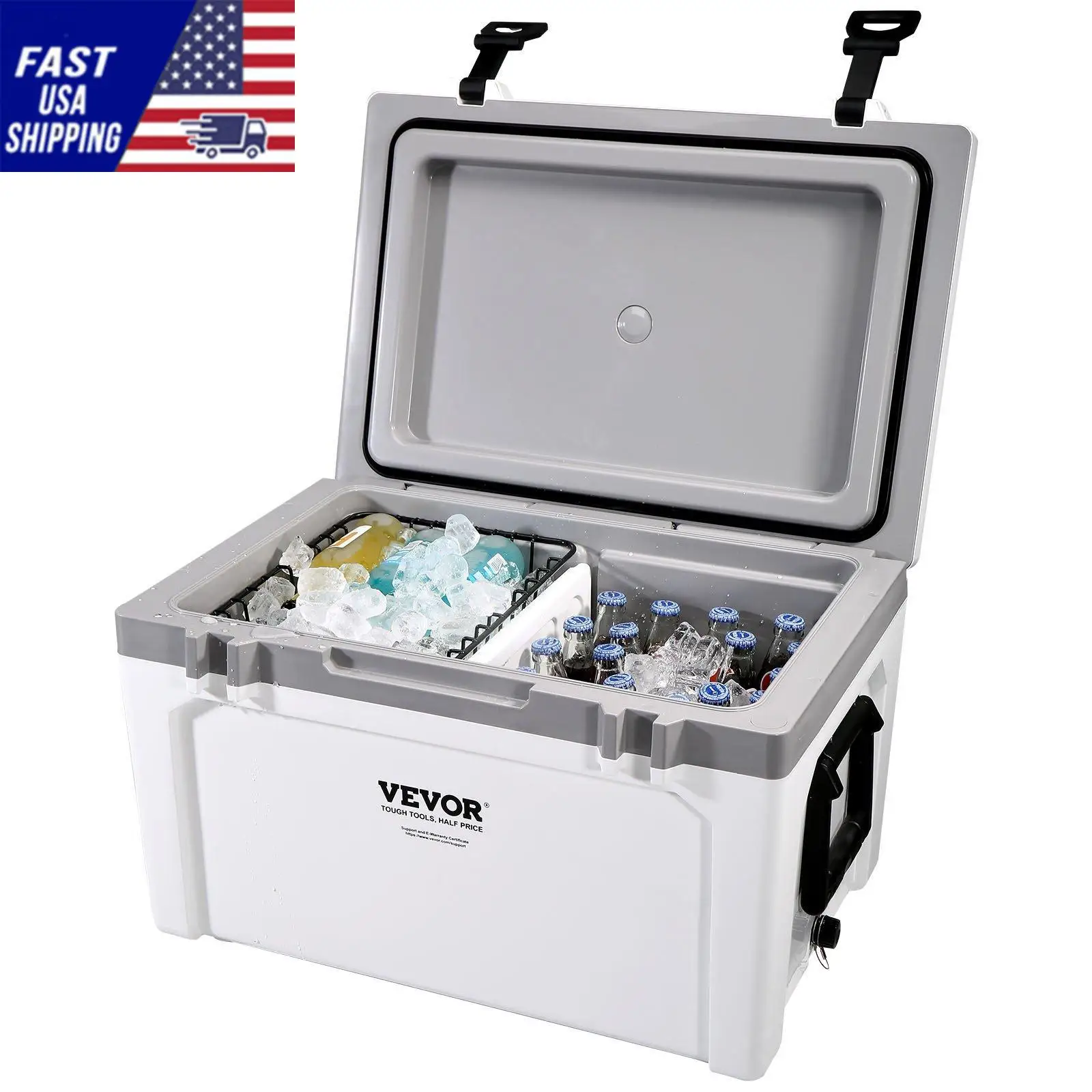 Insulated Portable Cooler, 52 qt, Holds 50 Cans, Ice Retention Hard Cooler with Heavy Duty Handle, Ice Chest Lunch Box