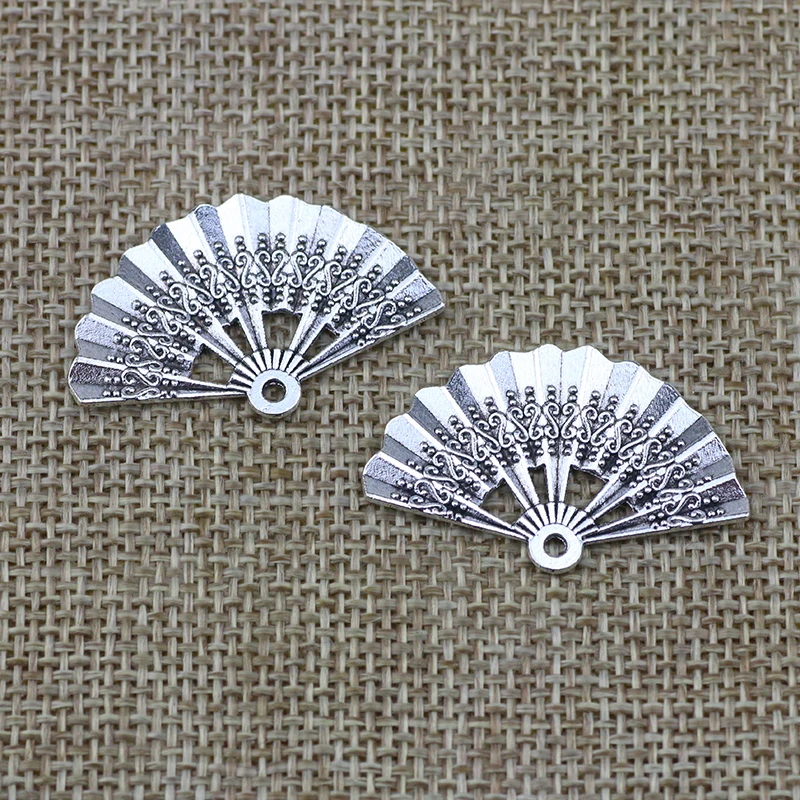 8Pcs/Lot 21*33mm 3 Colors Metal Alloy Charms Beautiful Fan Pentant For Jewelry Diy Making Pendants Handmade Craft Findings