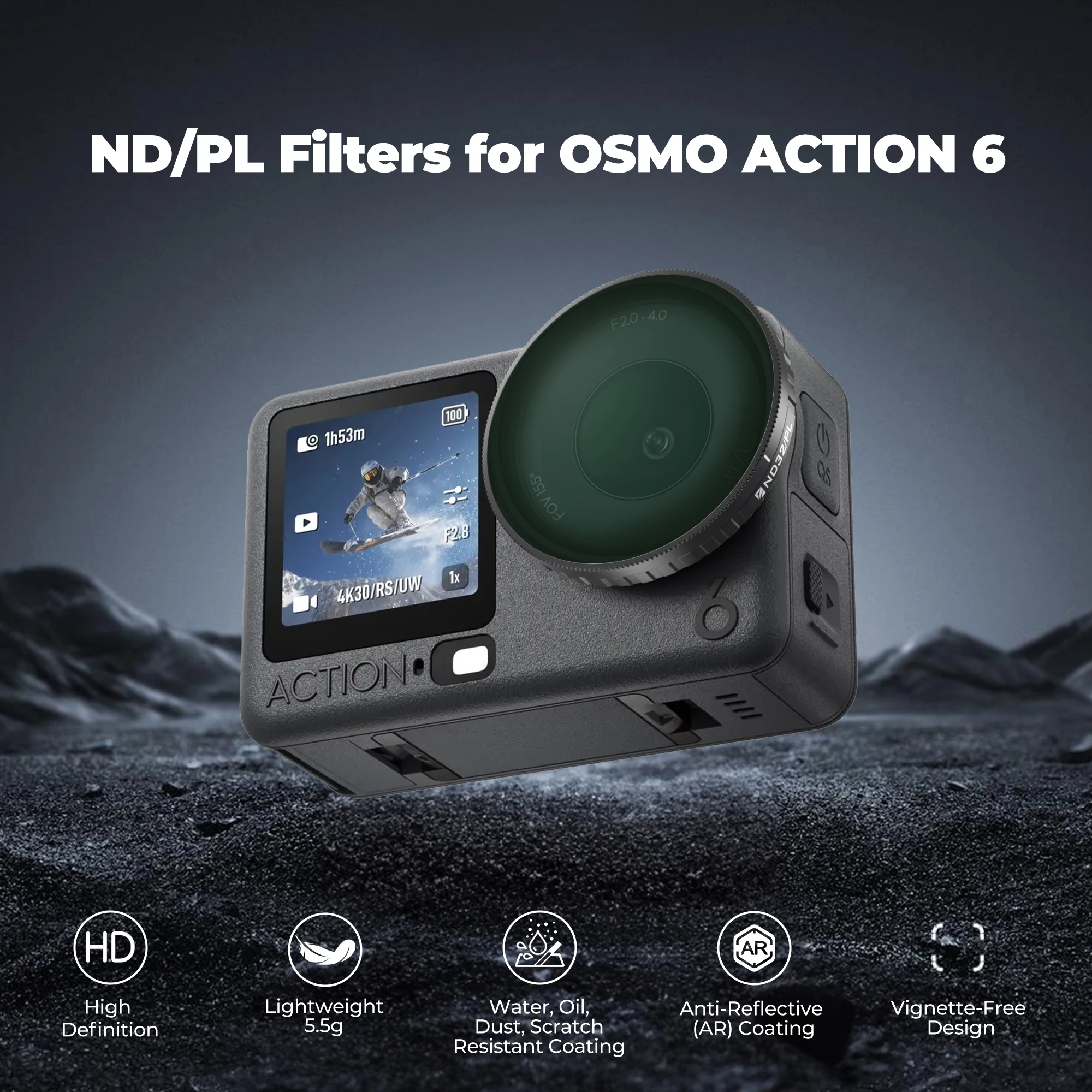 Freewell 4 Packs Action Cameras Filters ND/PL and ND Filter Kit Compatibility DJI Osmo Action 6 Camera Photography Accessories