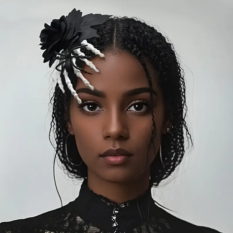 Halloween Black Rose Hairpin Bone Claw Side Clip Halloween Scary Spider Skull-Funny Hairpin Headdress