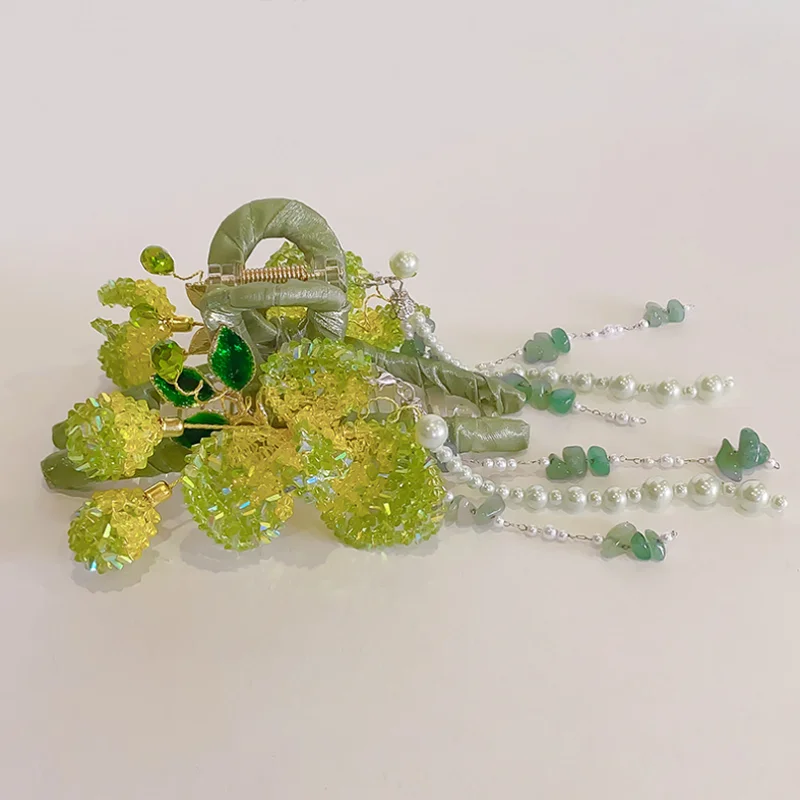 Handmade Chinese Style Bead Flower Hair Claws Headband Large Size Back Head Shark Clip Tassel Hair Accessory and Hair Clip