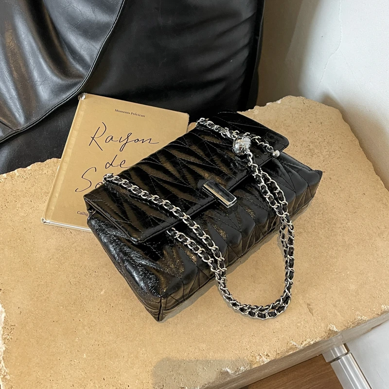 

Y2K Women's Leather Handbag Luxury Designer Chain Shoulder Bag Brand Diagonal Small Square Bag Ladies Casual Tote Messenger Bag