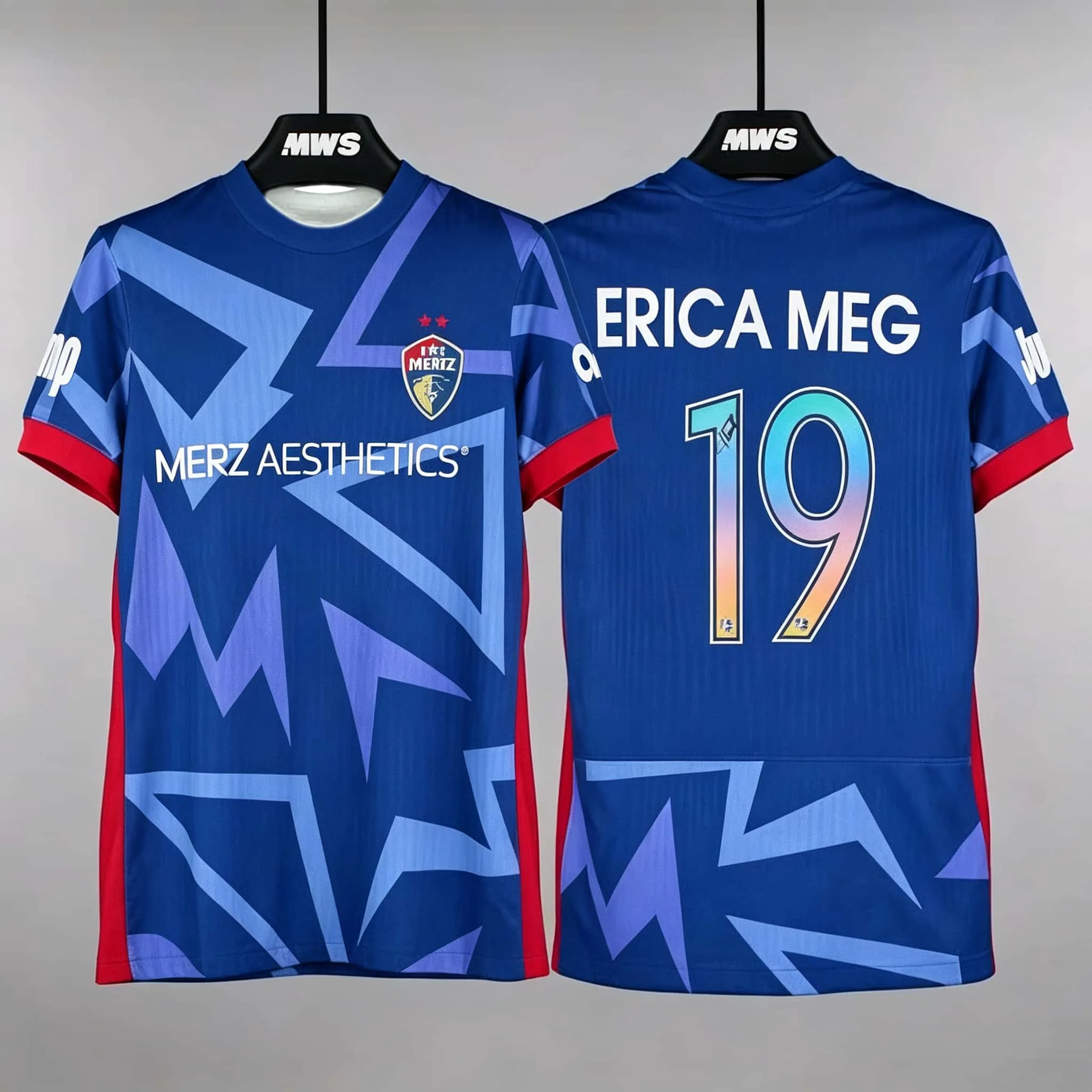 Parent‑child Family USA Style Soccer Tee Blue‑Purple Geometric Red Cuff Number Print Quick‑Dry Polyester Short‑Sleeve Sports Top