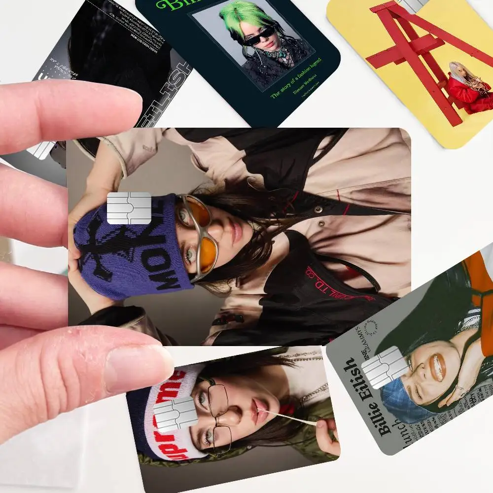 B-BillieS Singer E-EilishS Cartoon Credit Card Skin Stickers for Bank Card Bus Metro Card Sticker Waterproof Women Gift