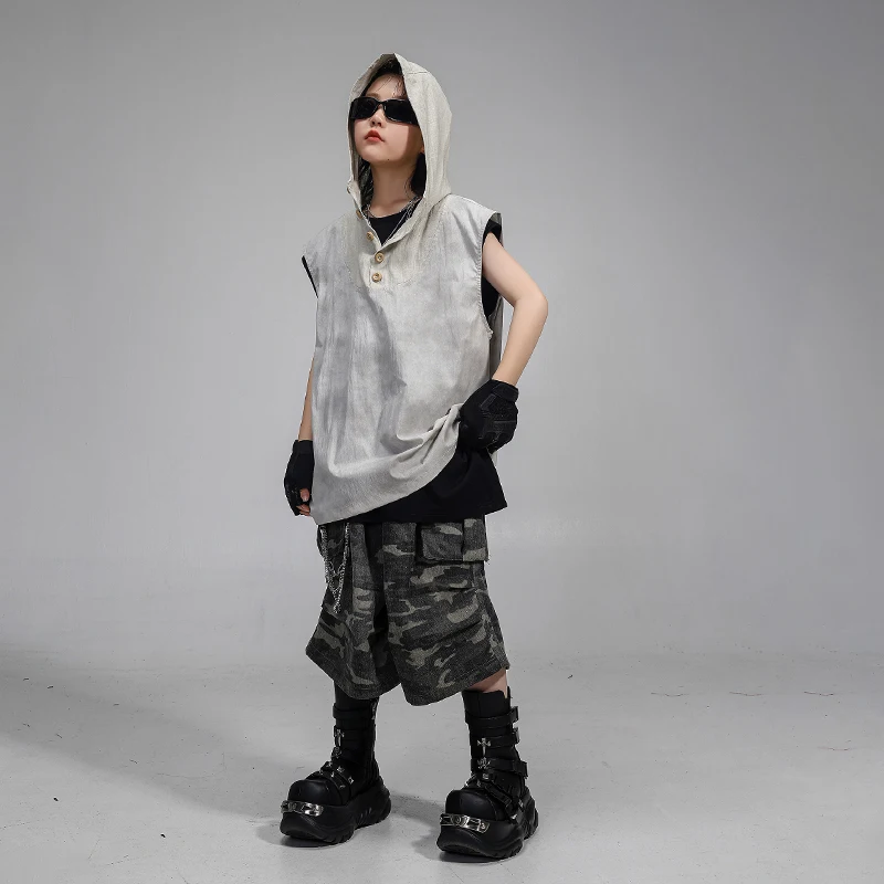 Jungen Hip Hop Kleidung Ärmelloses Mit Kapuze T-shirt Street Dance Hosen Mädchen K-pop Kostüm Kinder Streetwear Kinder Bühne Kleidung Set