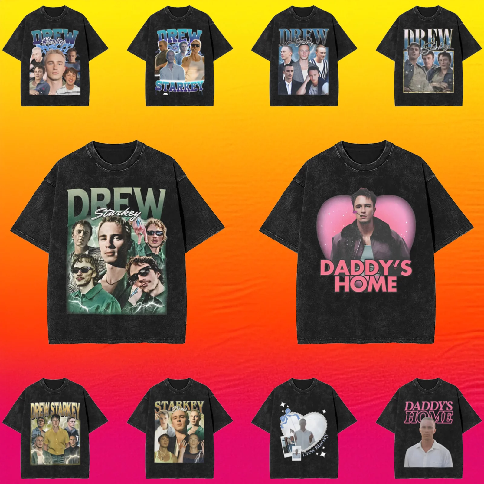 

Винтажные мужские футболки Drew Starkey с круглым воротником, хлопковые потертые футболки, футболка с короткими рукавами, топы больших размеров