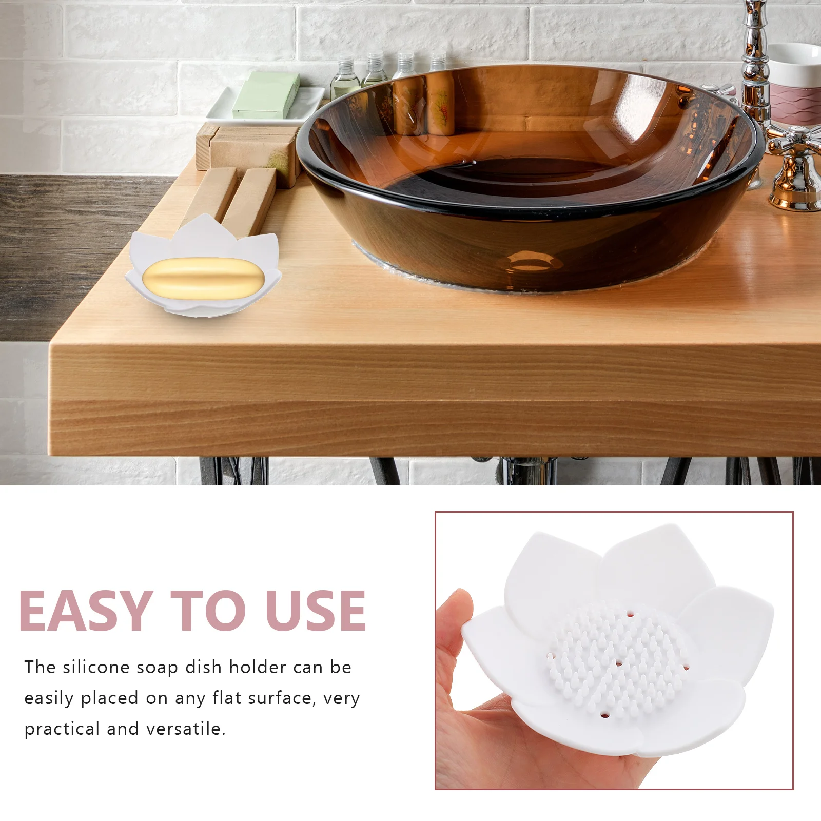 

2Pcs Silicone Soap Holder Lotus Shape Self Draining Tray Bathroom Kitchen Soap Case Storage Rack Small Size Home Daily Use