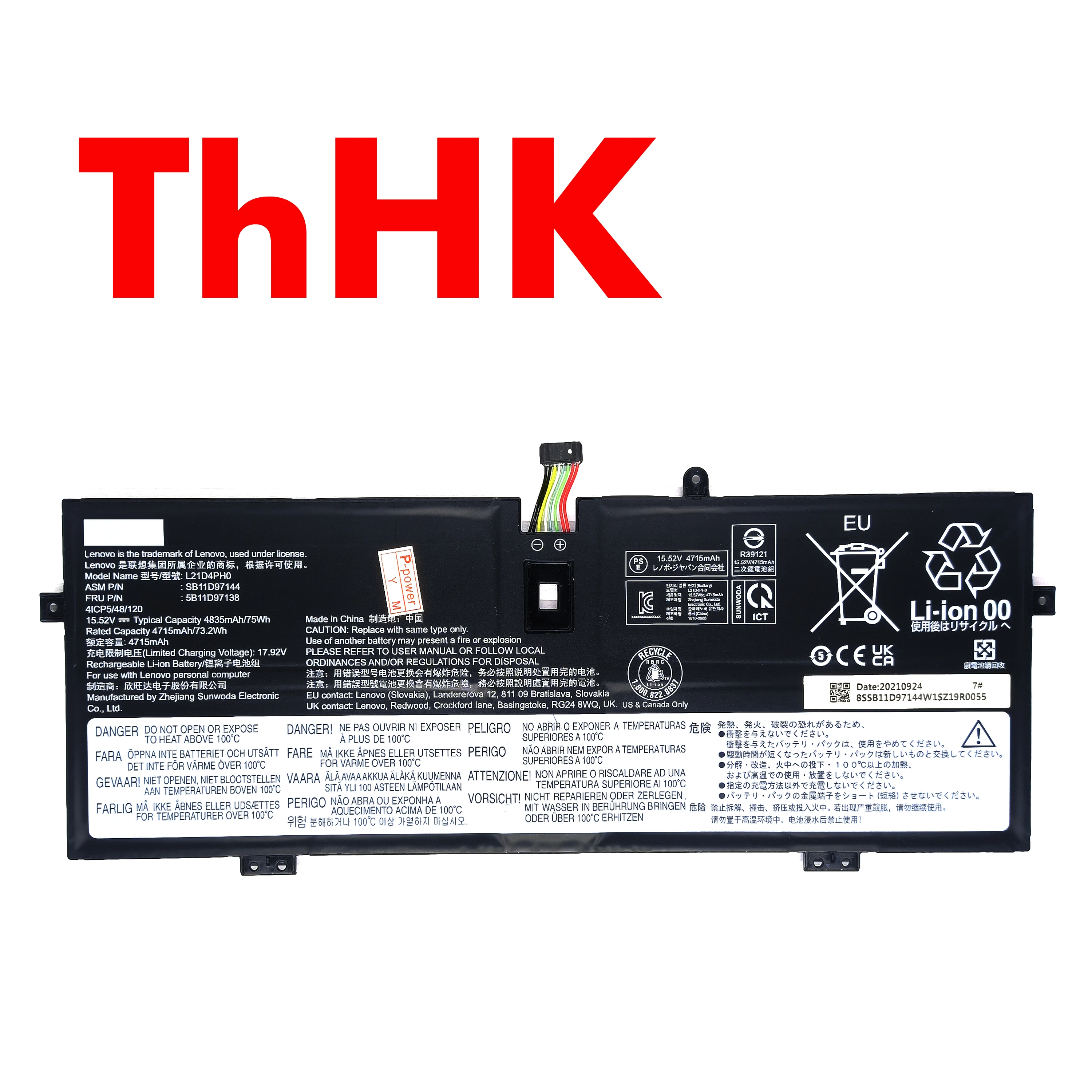 Genuine Original 75Wh L21D4PH0 SB11D97144 5B11D97138 Battery For Lenovo IdeaPad Yoga 9-14IAP7 82LU Yoga 9-14IRP8 83B1