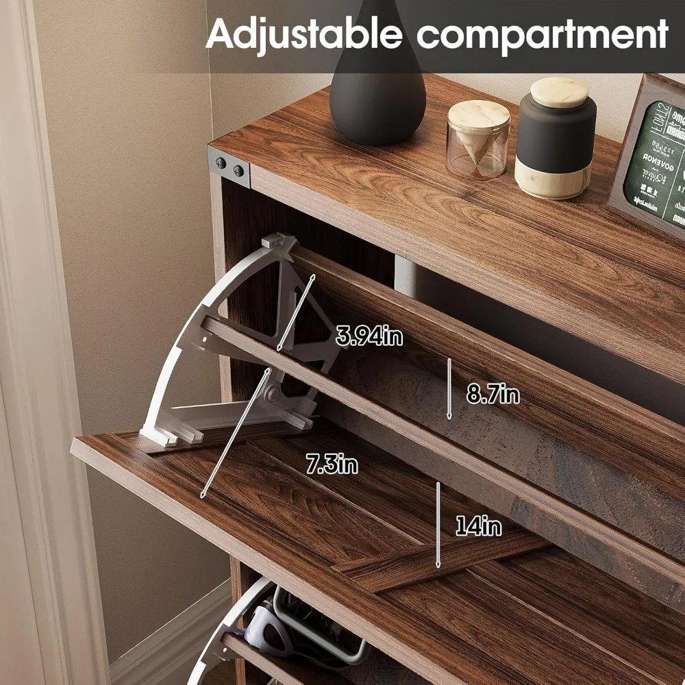 Gabinete de almacenamiento de zapatos delgado estilo granja - Estante organizador de entrada estrecha con 2 cajones para un almacenamiento eficiente de zapatos