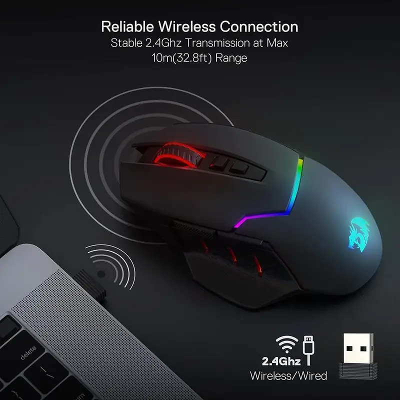 Redragon M690 PRO Wireless Gaming Mouse 8000 DPI Wired/Wireless Gamer Mouse Rapid Fire Key 8 Macro Buttons for PC/Mac/Laptop