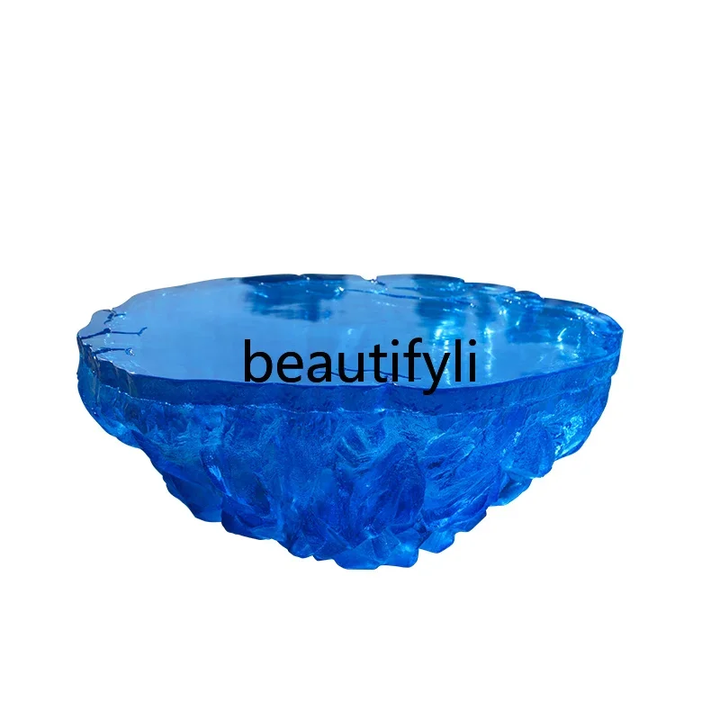 Simple modern light luxury small apartment coffee table transparent resin round edge table