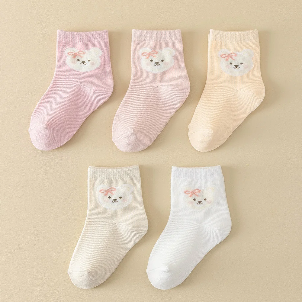 

5 Pairs Baby Girl Ankle Socks with Cute Bear Pattern, Comfortable and Breathable for All Seasons