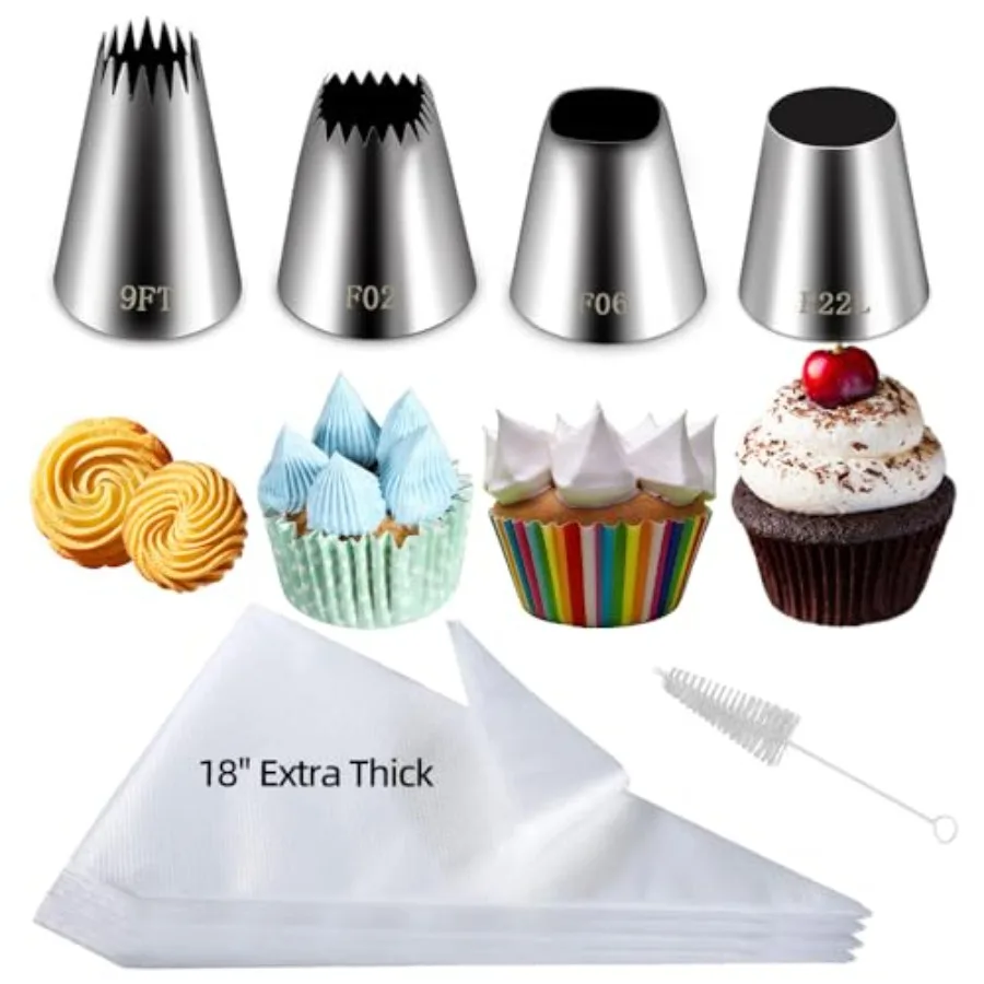 26PCS Extra Large Piping Tips and Bags Set, 4 Jumbo Frosting Nozzles with 20PK 18Inch Disposable Large Pastry Bags, Jumbo Round