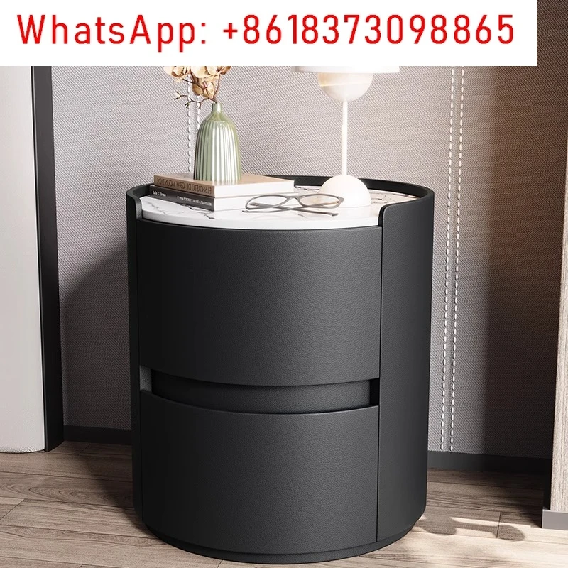 Solid Wood Round Double-layer Storage Bedside Table Hotel Homestay Rock Board Bedside Cabinet Living Room Storage Cabinets